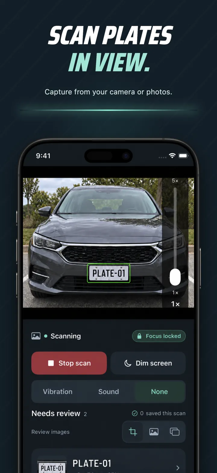 Scan license plates from the camera or photos