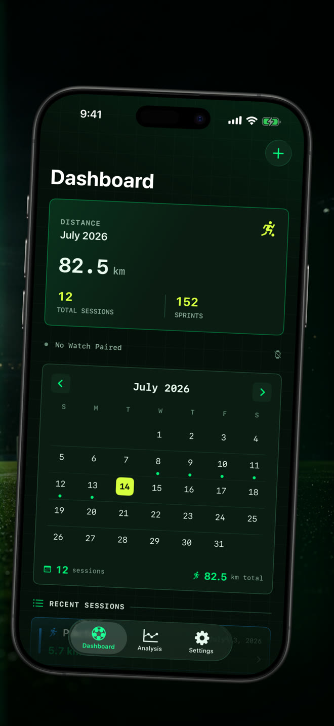 Soccer Time Track dashboard shown on iPhone