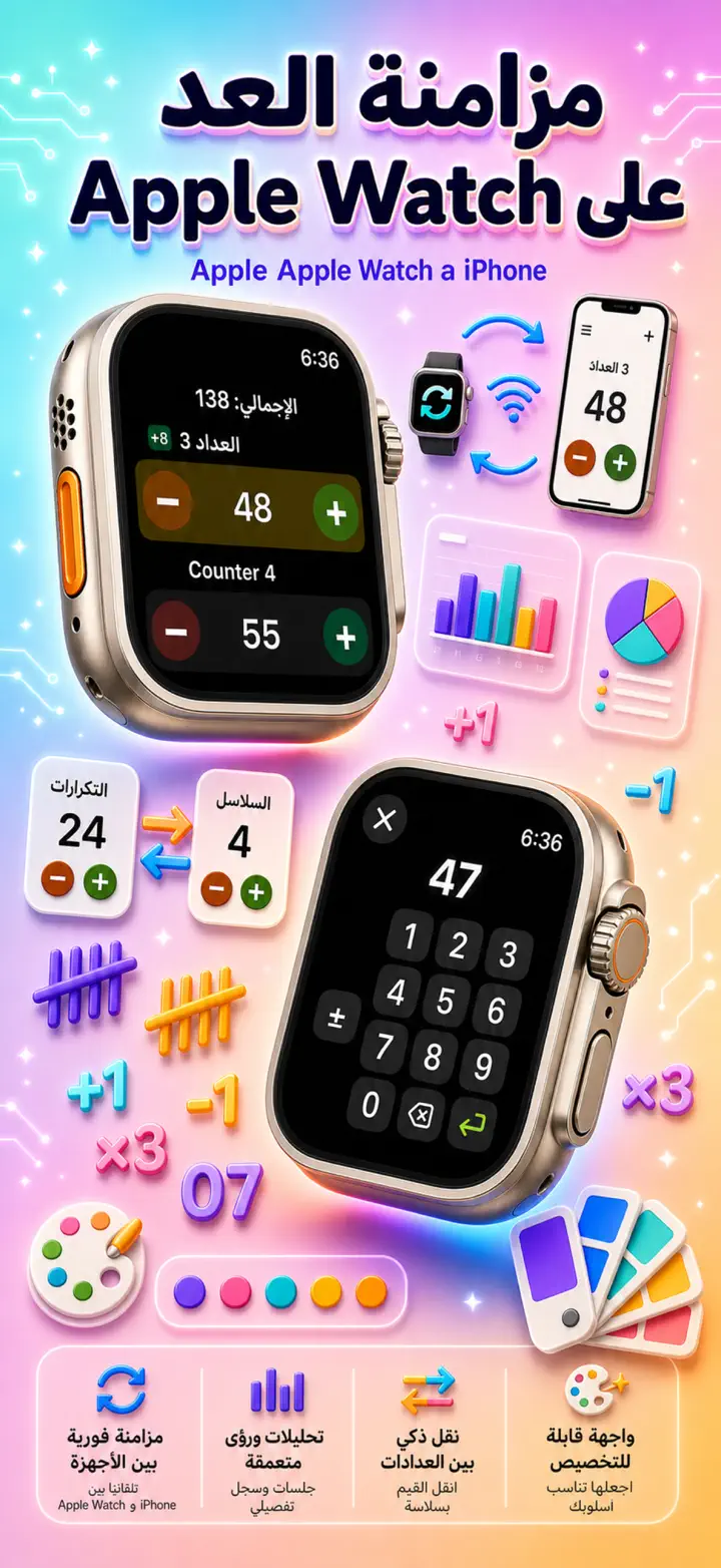 Live Apple Watch sync — counters mirror between iPhone and watch