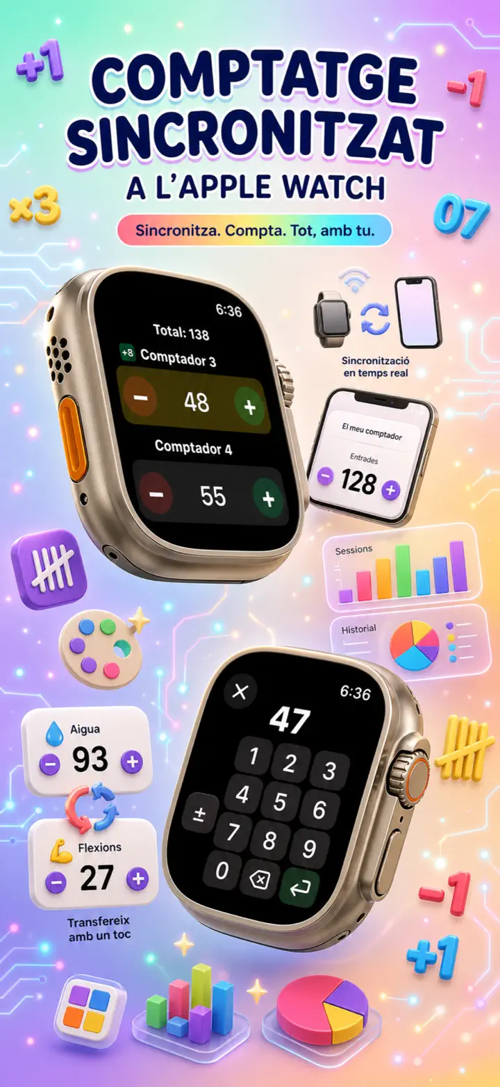 Live Apple Watch sync — counters mirror between iPhone and watch