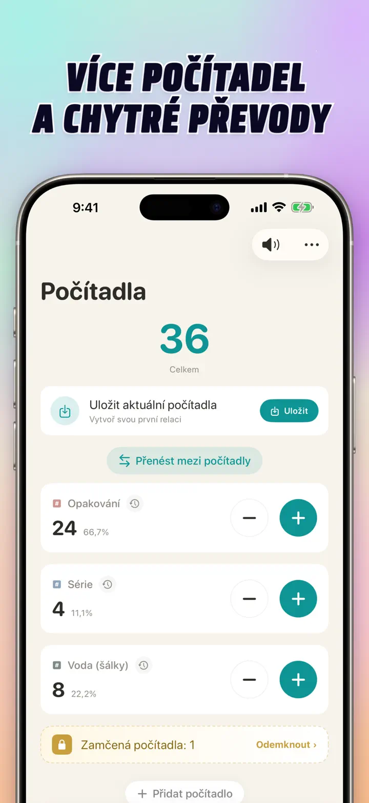 List of multiple personalized counters with names, colors, and smart transfers
