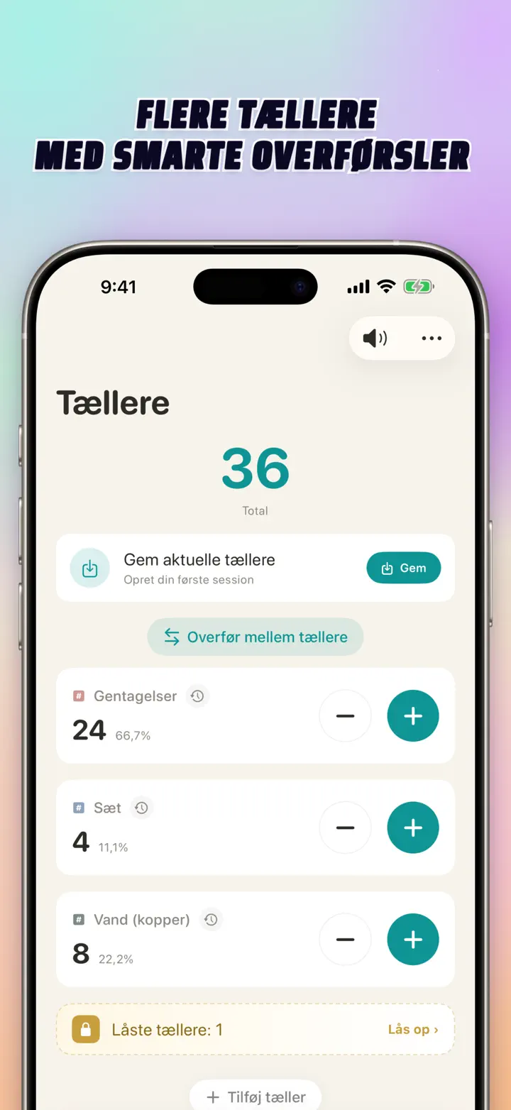 List of multiple personalized counters with names, colors, and smart transfers