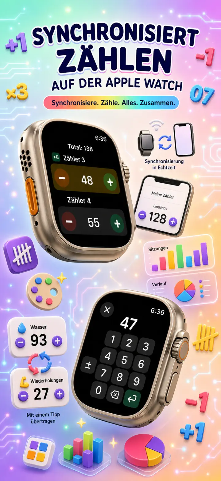 Live Apple Watch sync — counters mirror between iPhone and watch