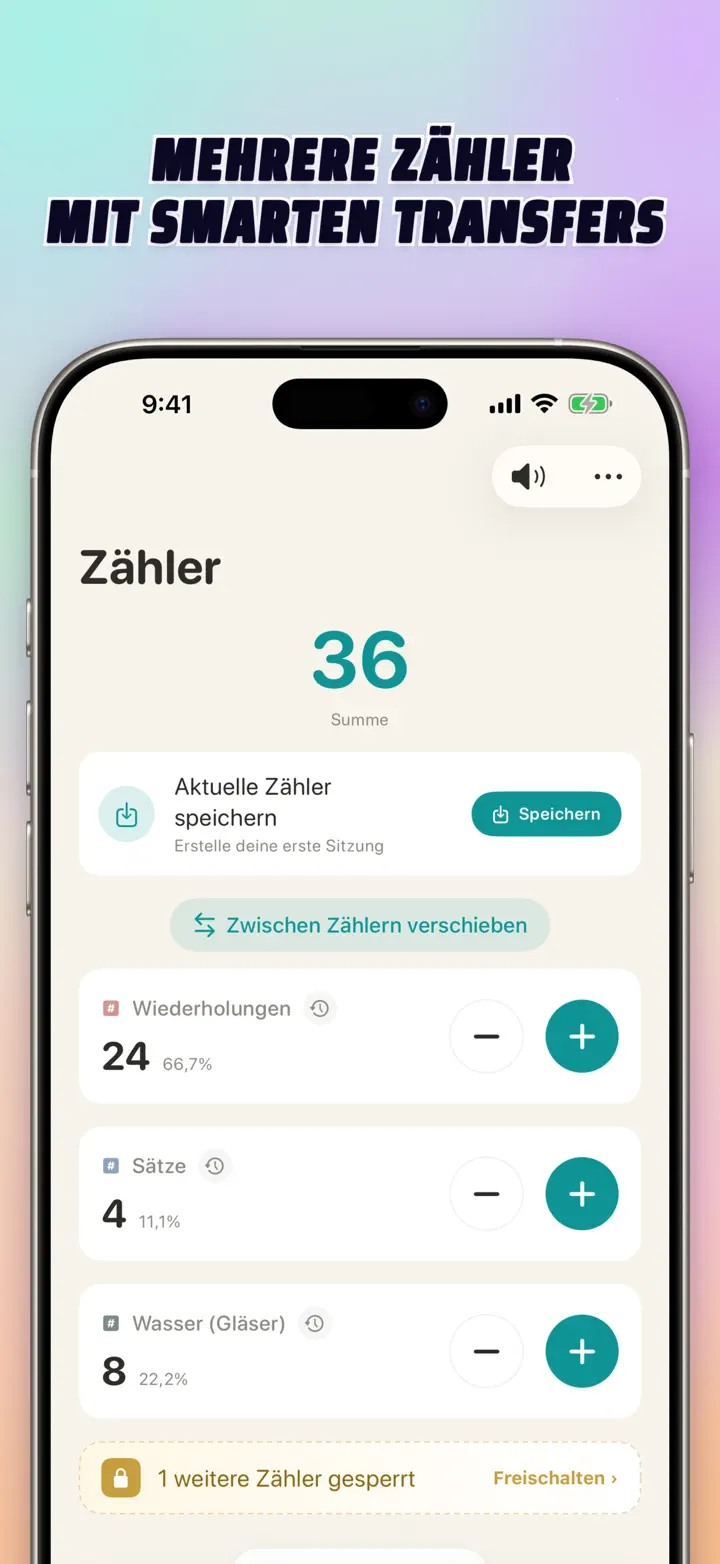 List of multiple personalized counters with names, colors, and smart transfers