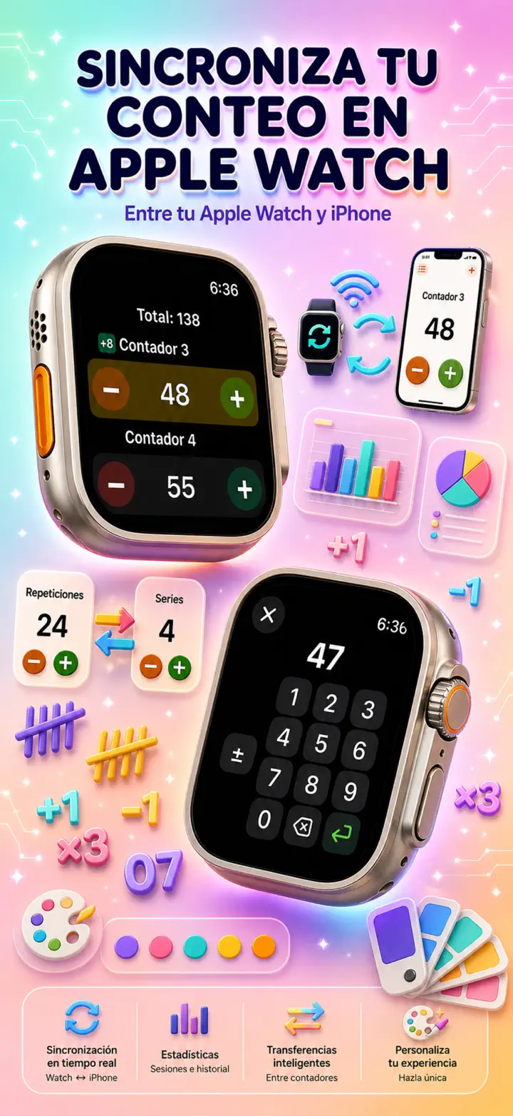 Live Apple Watch sync — counters mirror between iPhone and watch