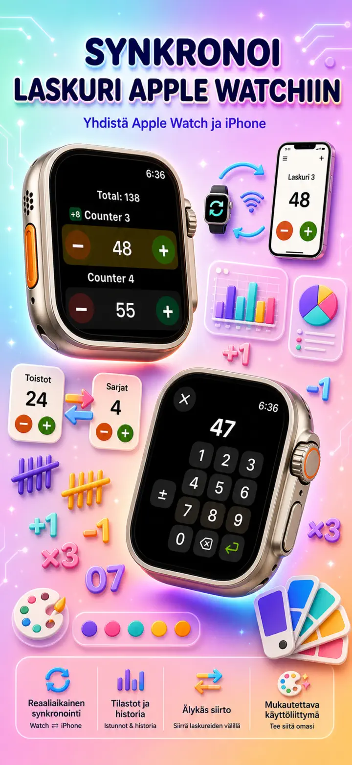Live Apple Watch sync — counters mirror between iPhone and watch