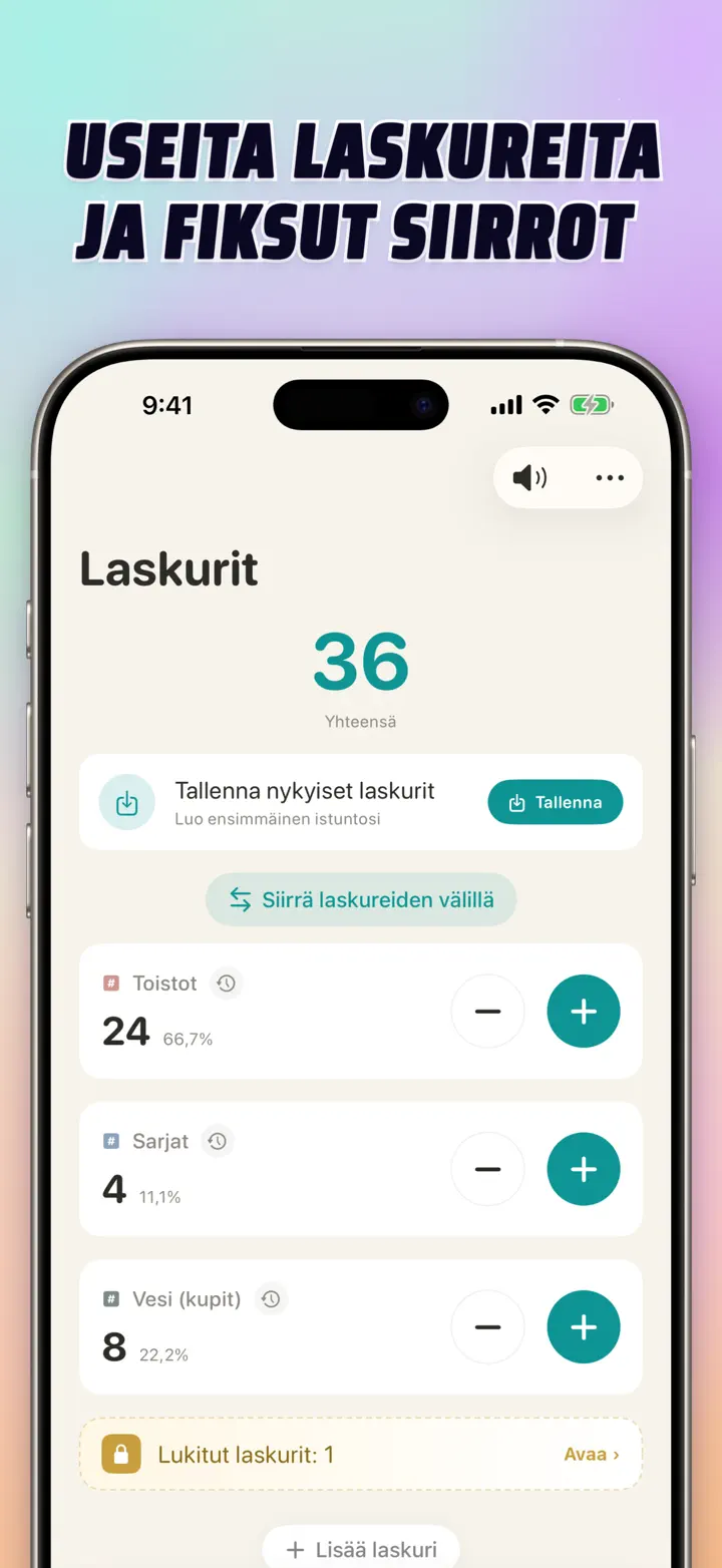 List of multiple personalized counters with names, colors, and smart transfers