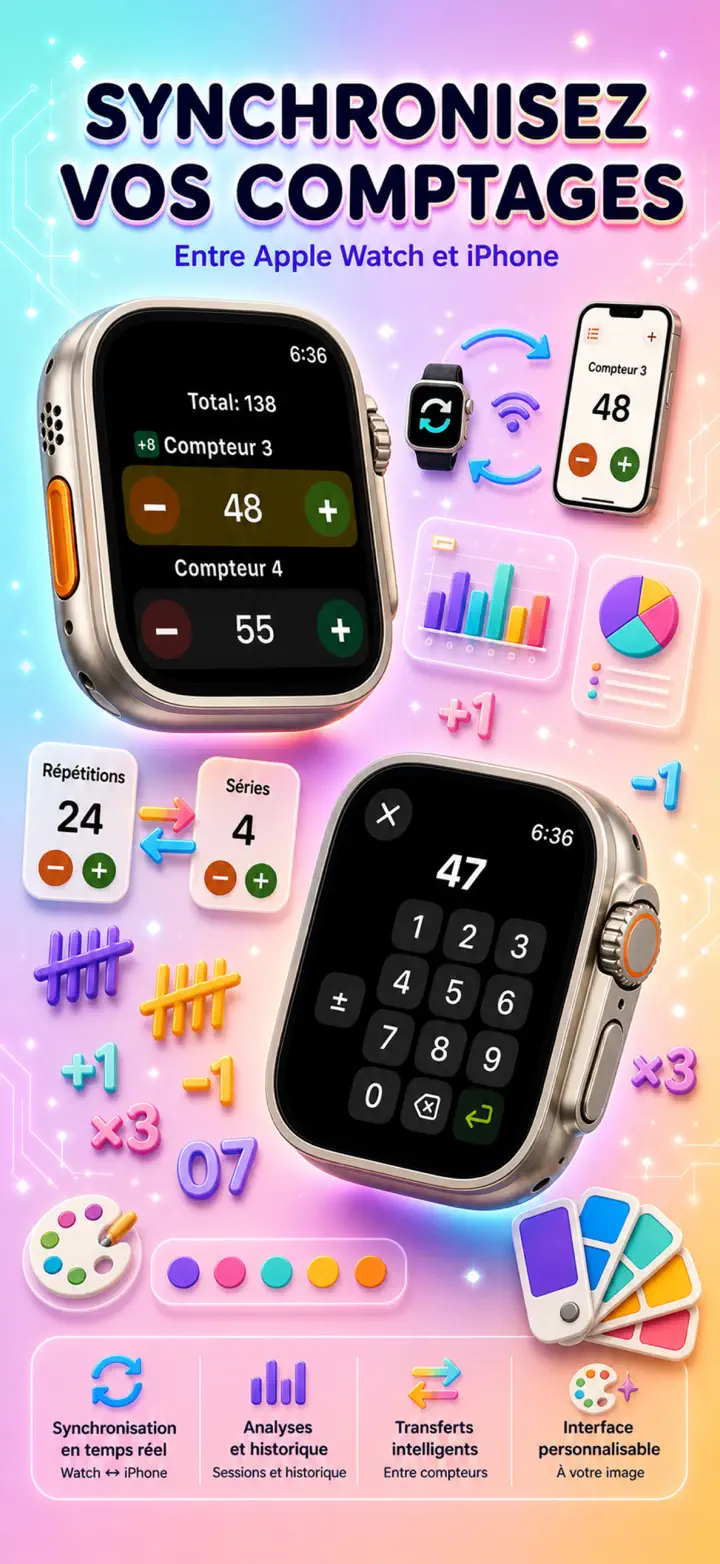 Live Apple Watch sync — counters mirror between iPhone and watch