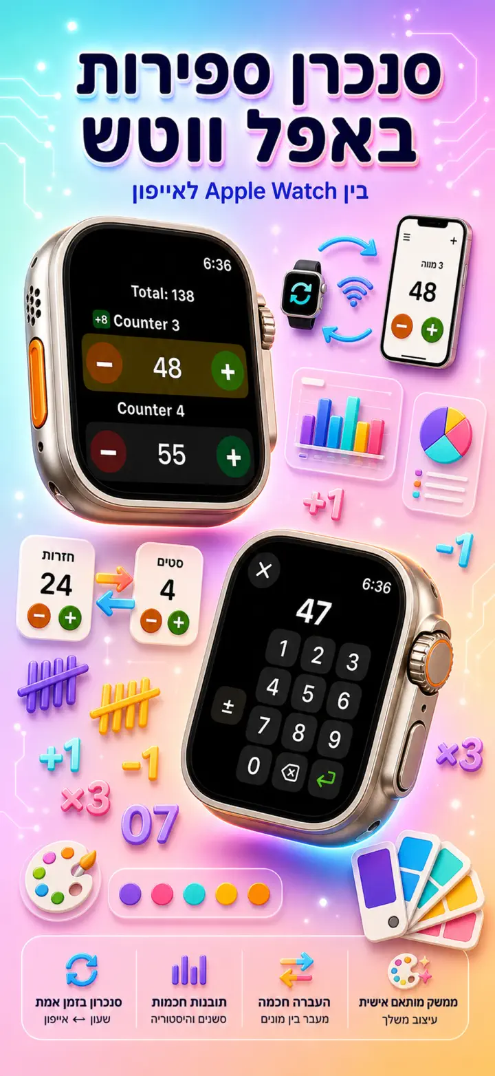 Live Apple Watch sync — counters mirror between iPhone and watch