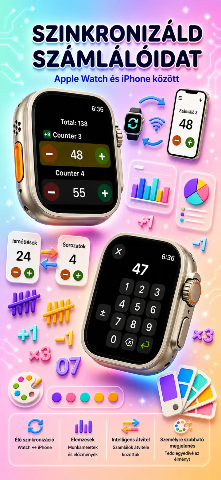 Live Apple Watch sync — counters mirror between iPhone and watch