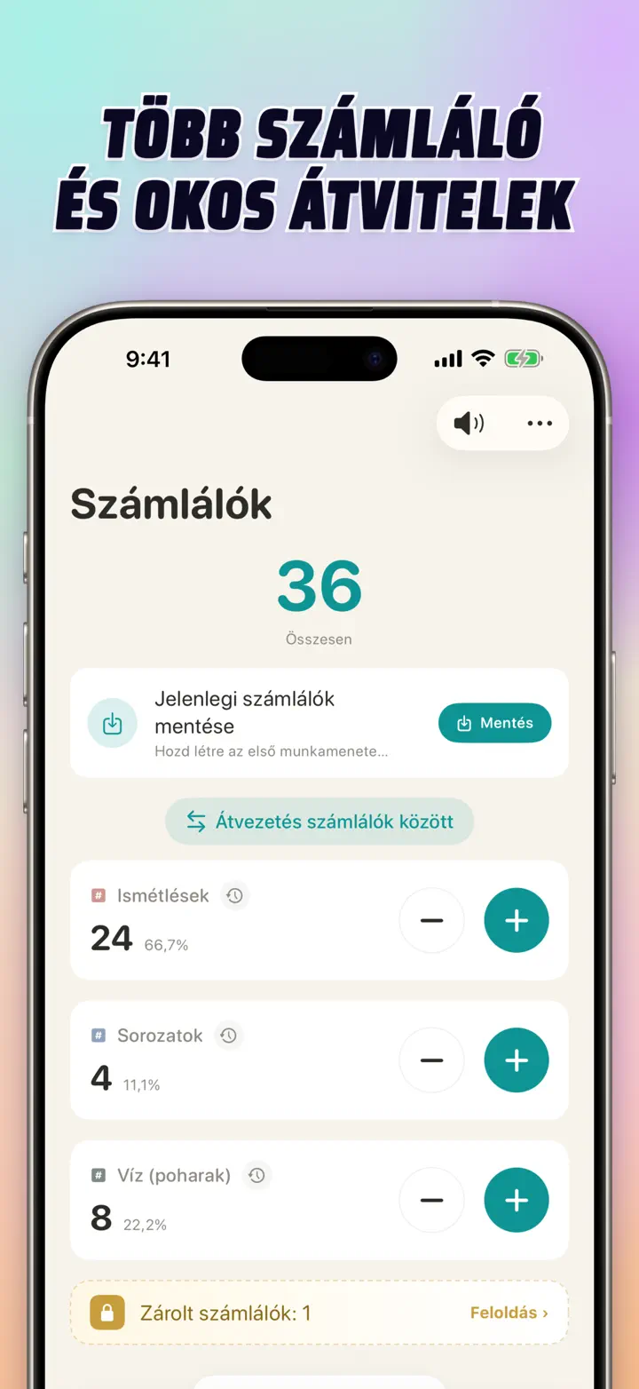 List of multiple personalized counters with names, colors, and smart transfers