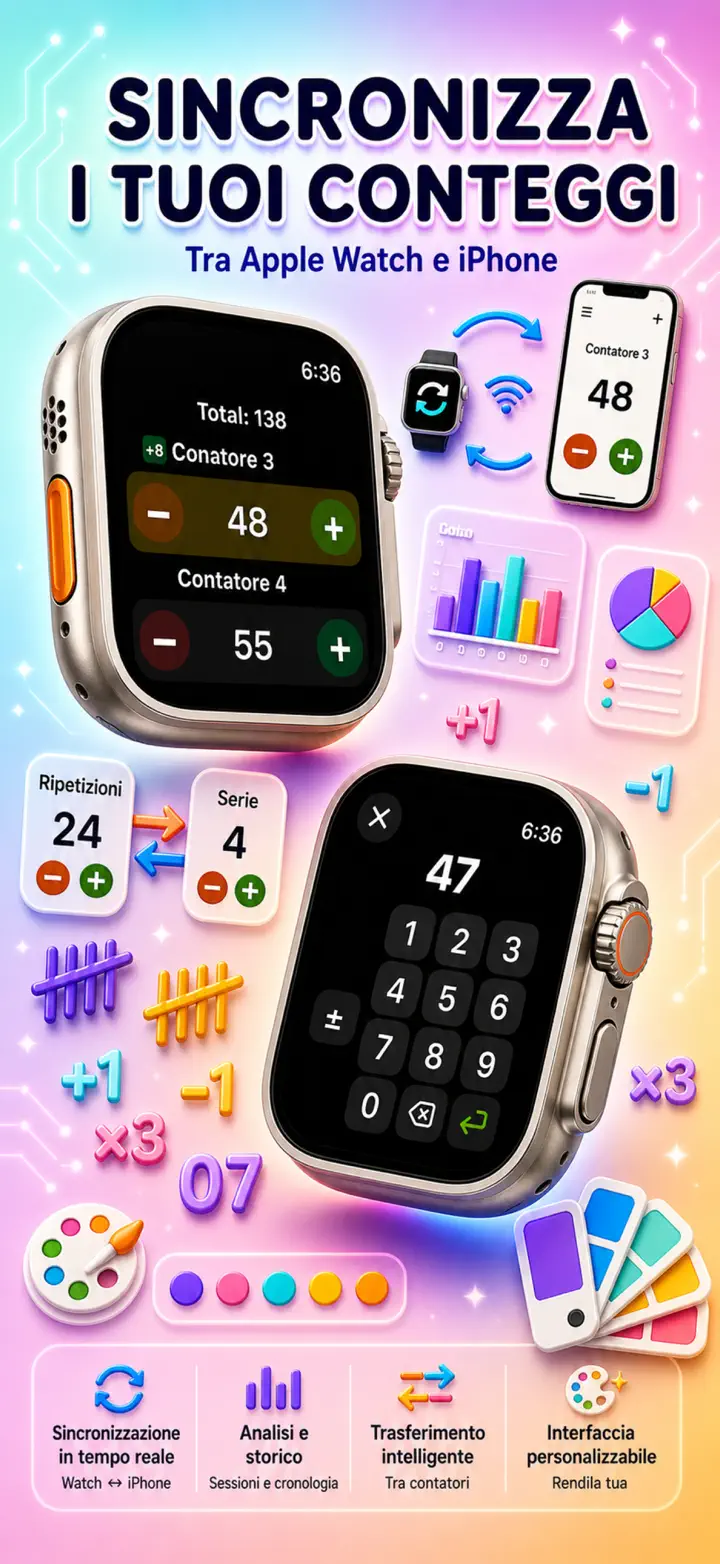 Live Apple Watch sync — counters mirror between iPhone and watch