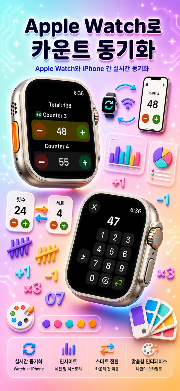 Live Apple Watch sync — counters mirror between iPhone and watch