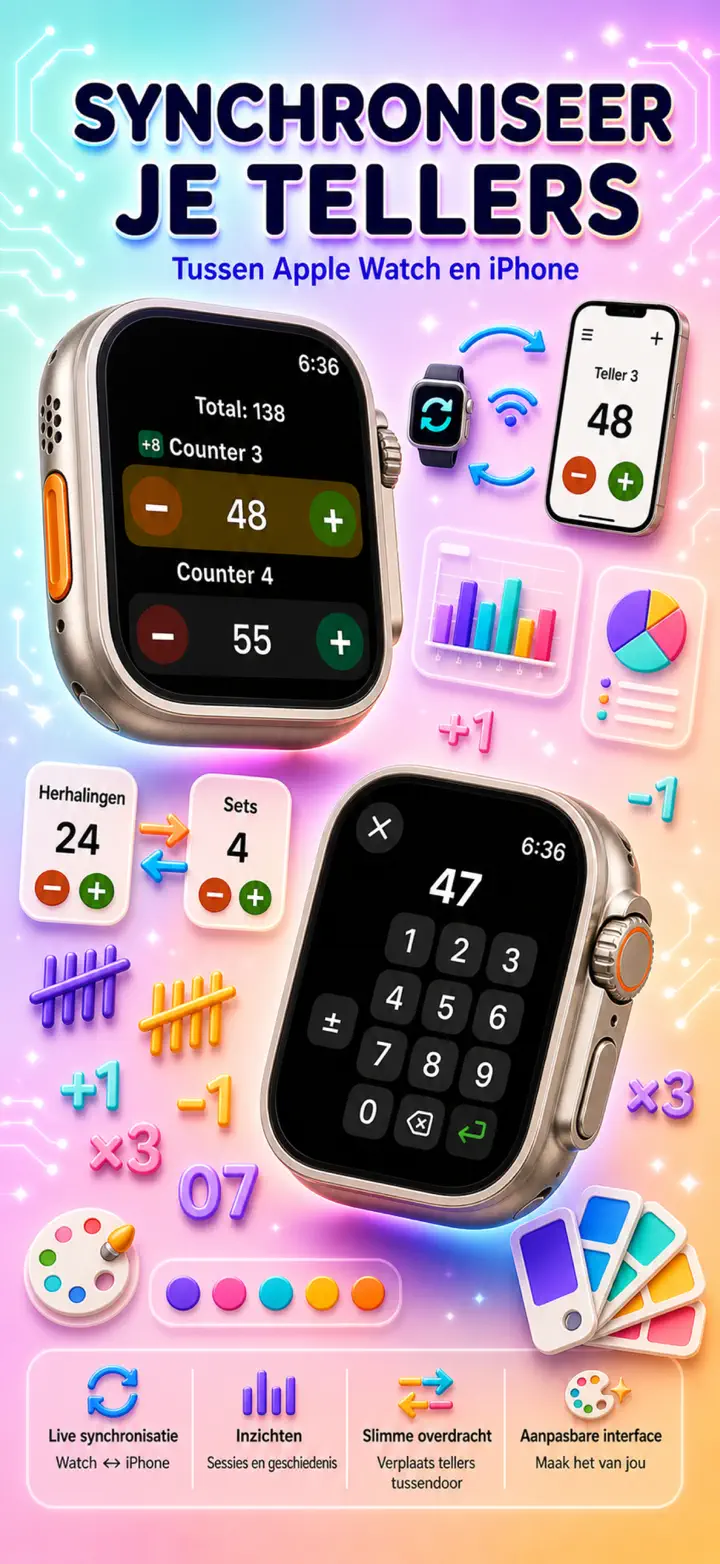 Live Apple Watch sync — counters mirror between iPhone and watch
