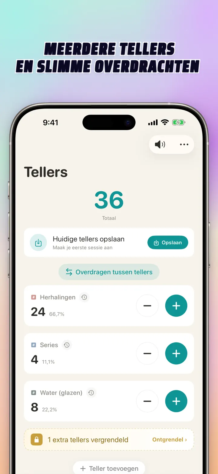 List of multiple personalized counters with names, colors, and smart transfers