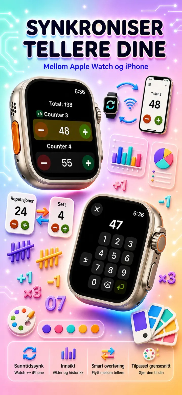 Live Apple Watch sync — counters mirror between iPhone and watch