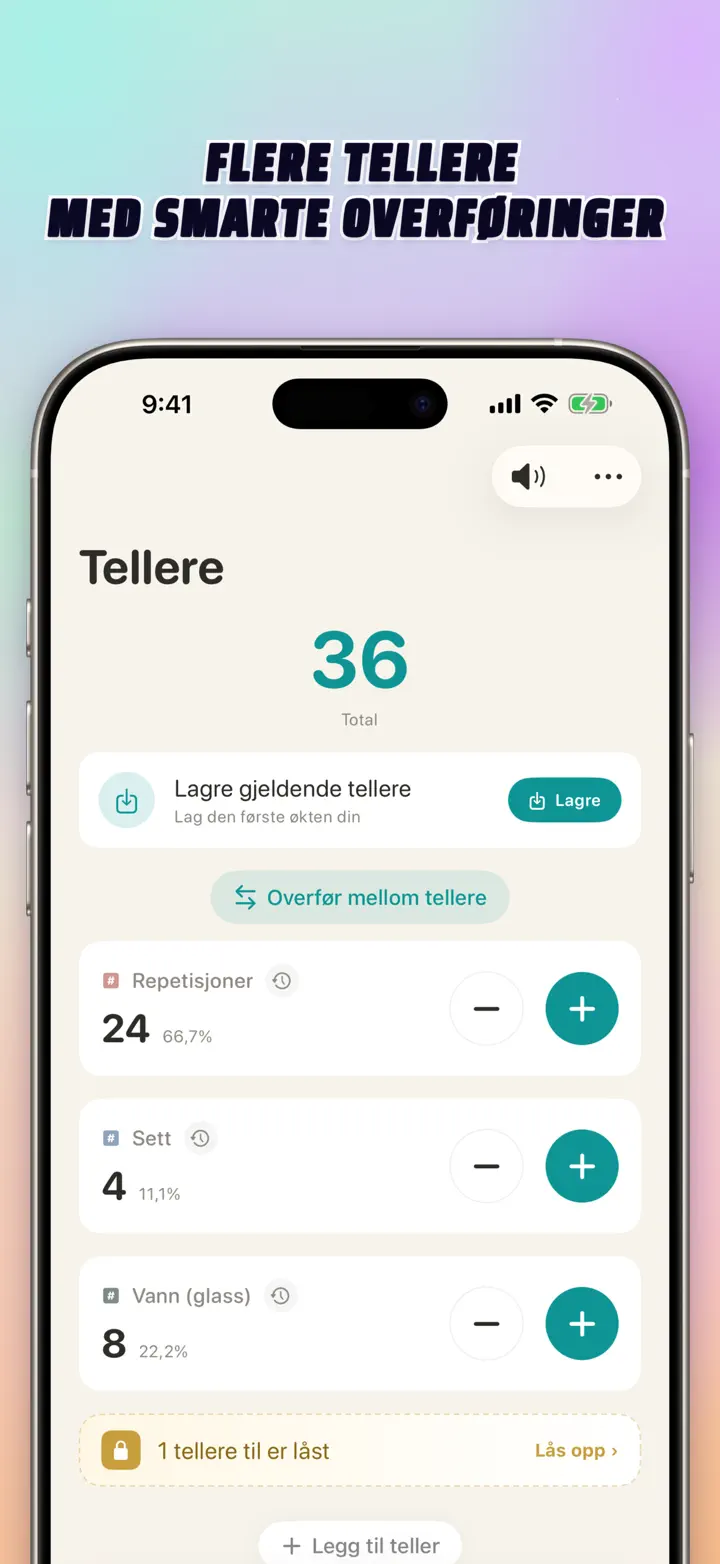 List of multiple personalized counters with names, colors, and smart transfers