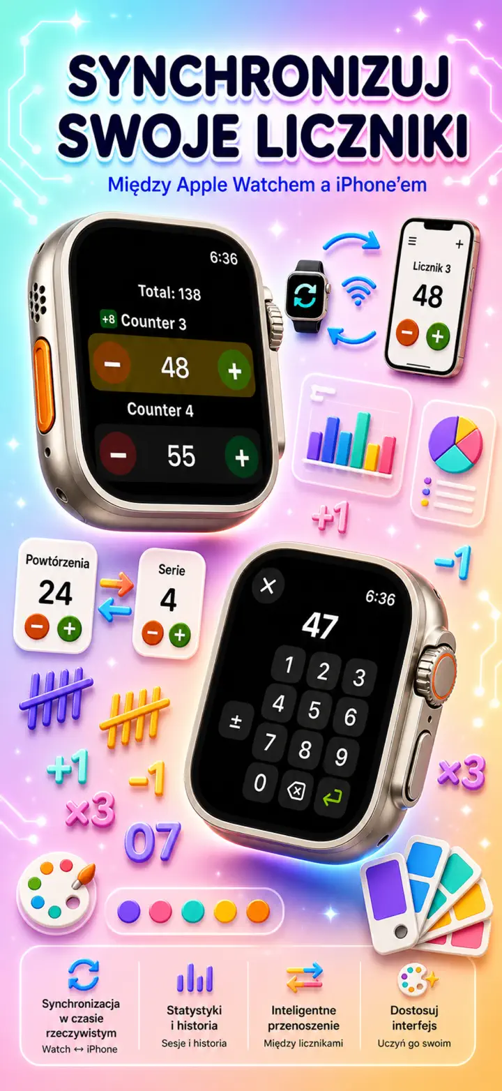 Live Apple Watch sync — counters mirror between iPhone and watch