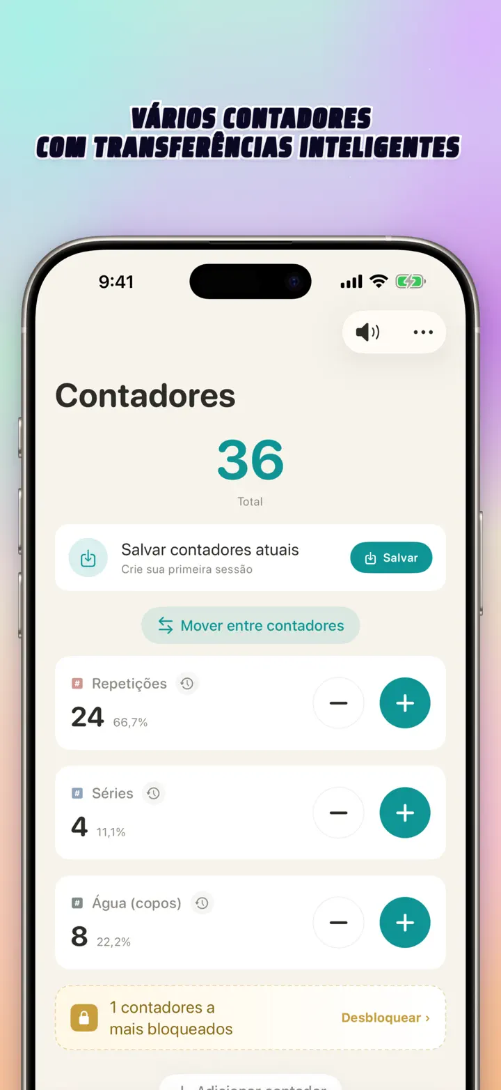 List of multiple personalized counters with names, colors, and smart transfers