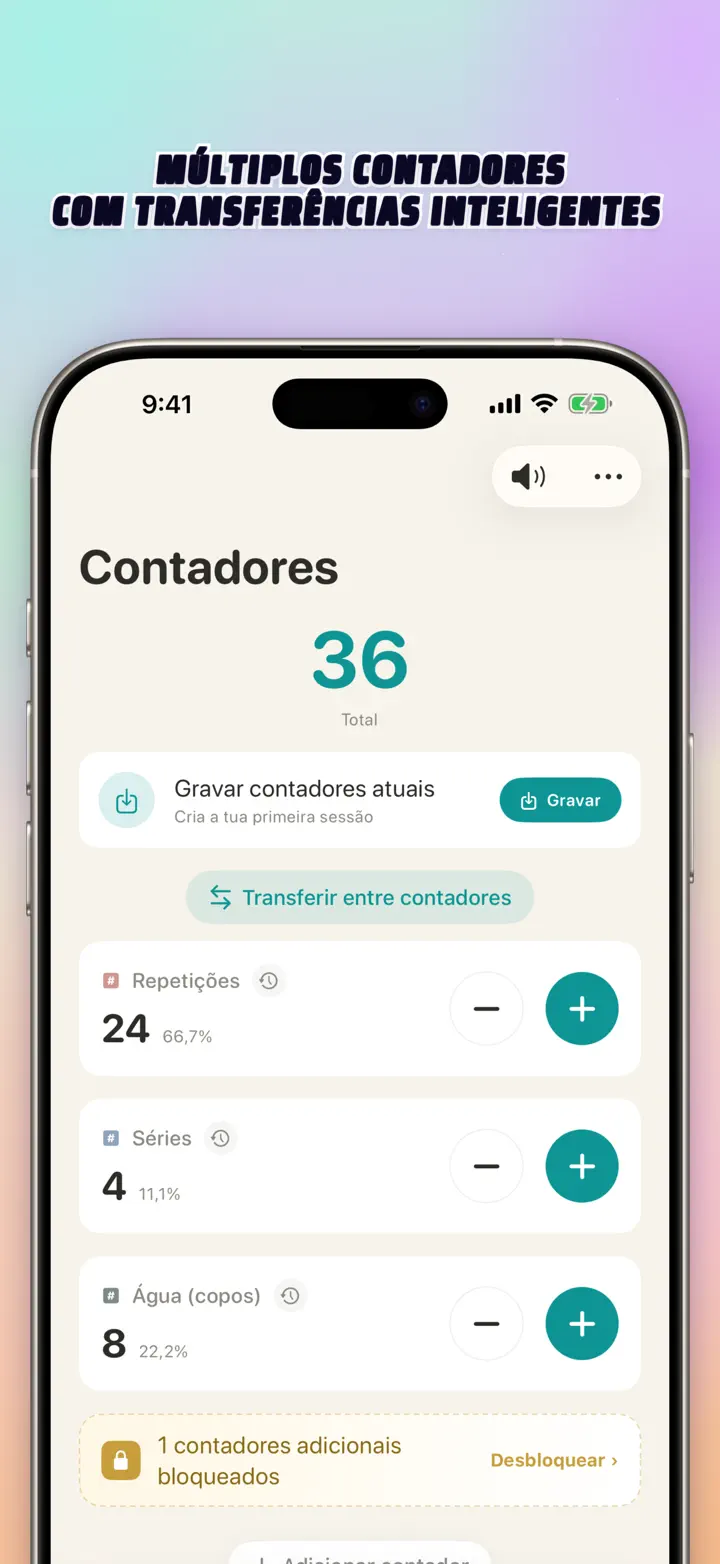 List of multiple personalized counters with names, colors, and smart transfers