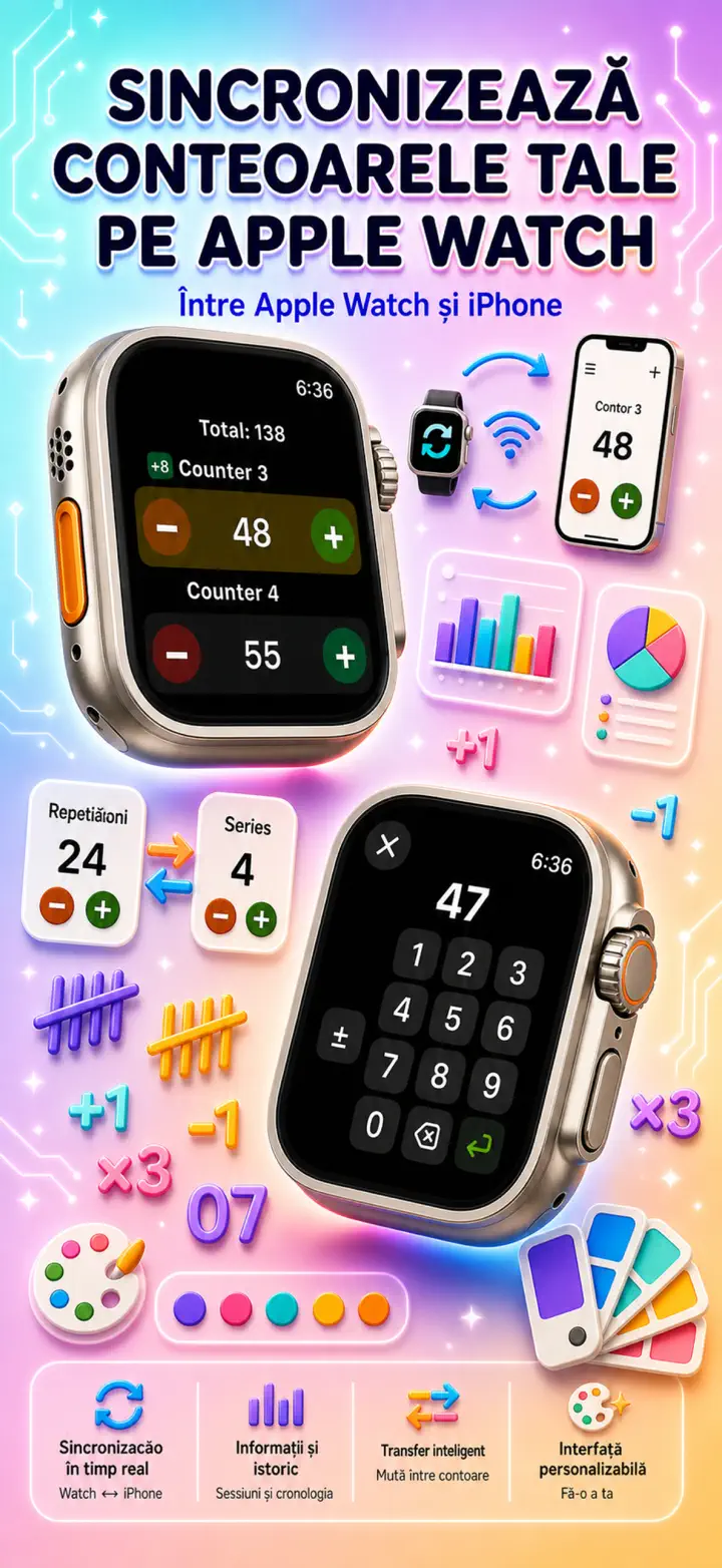 Live Apple Watch sync — counters mirror between iPhone and watch