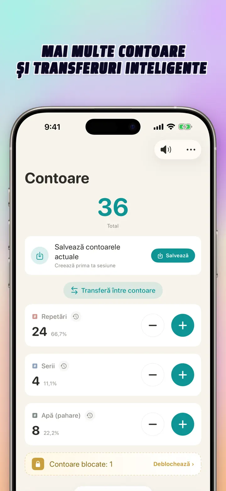 List of multiple personalized counters with names, colors, and smart transfers