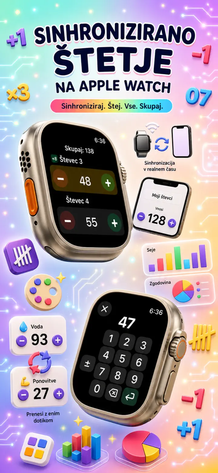 Live Apple Watch sync — counters mirror between iPhone and watch
