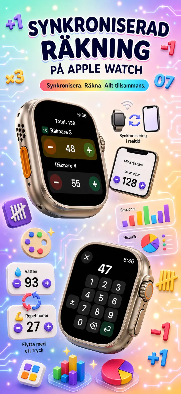 Live Apple Watch sync — counters mirror between iPhone and watch