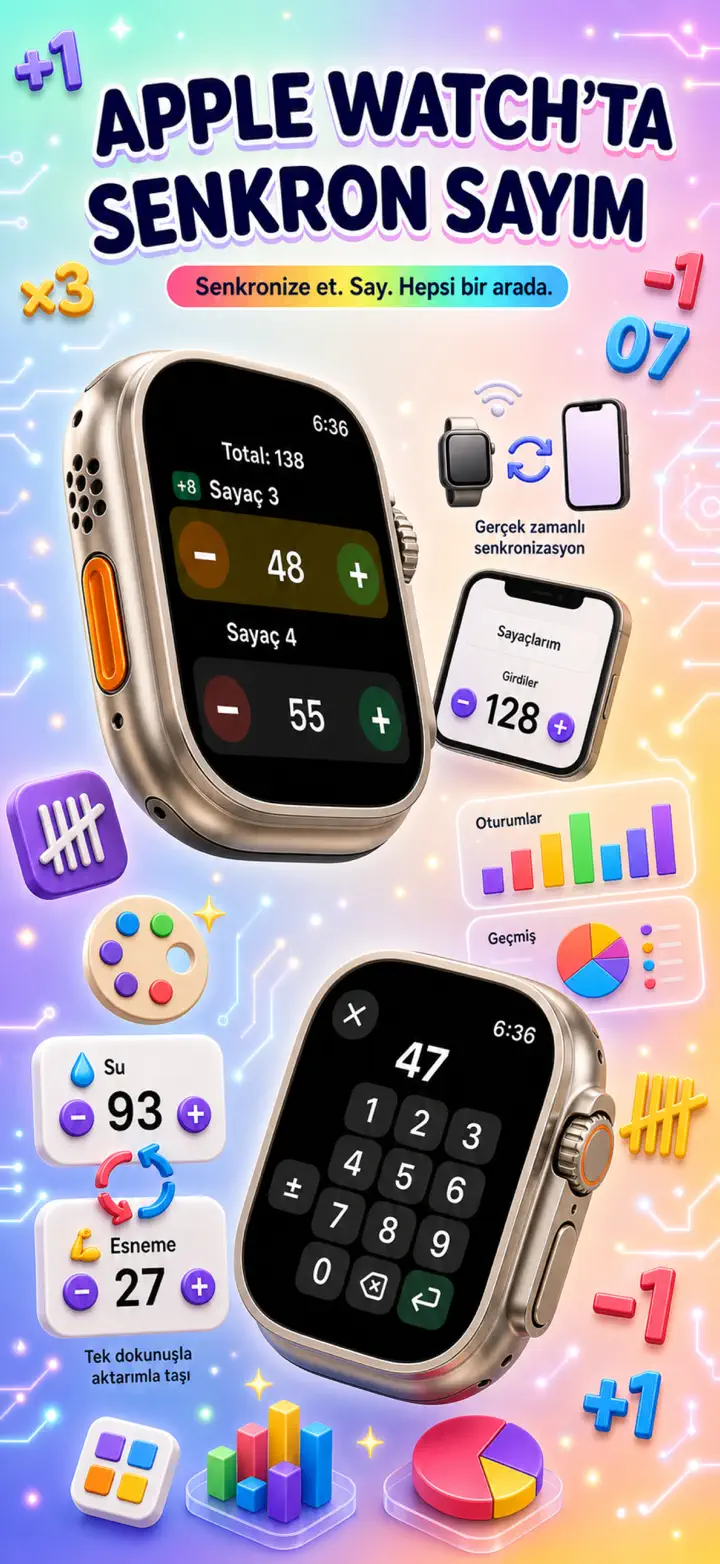 Live Apple Watch sync — counters mirror between iPhone and watch