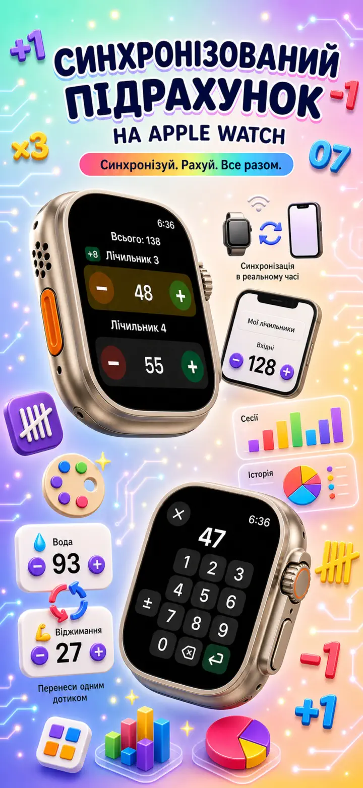 Live Apple Watch sync — counters mirror between iPhone and watch