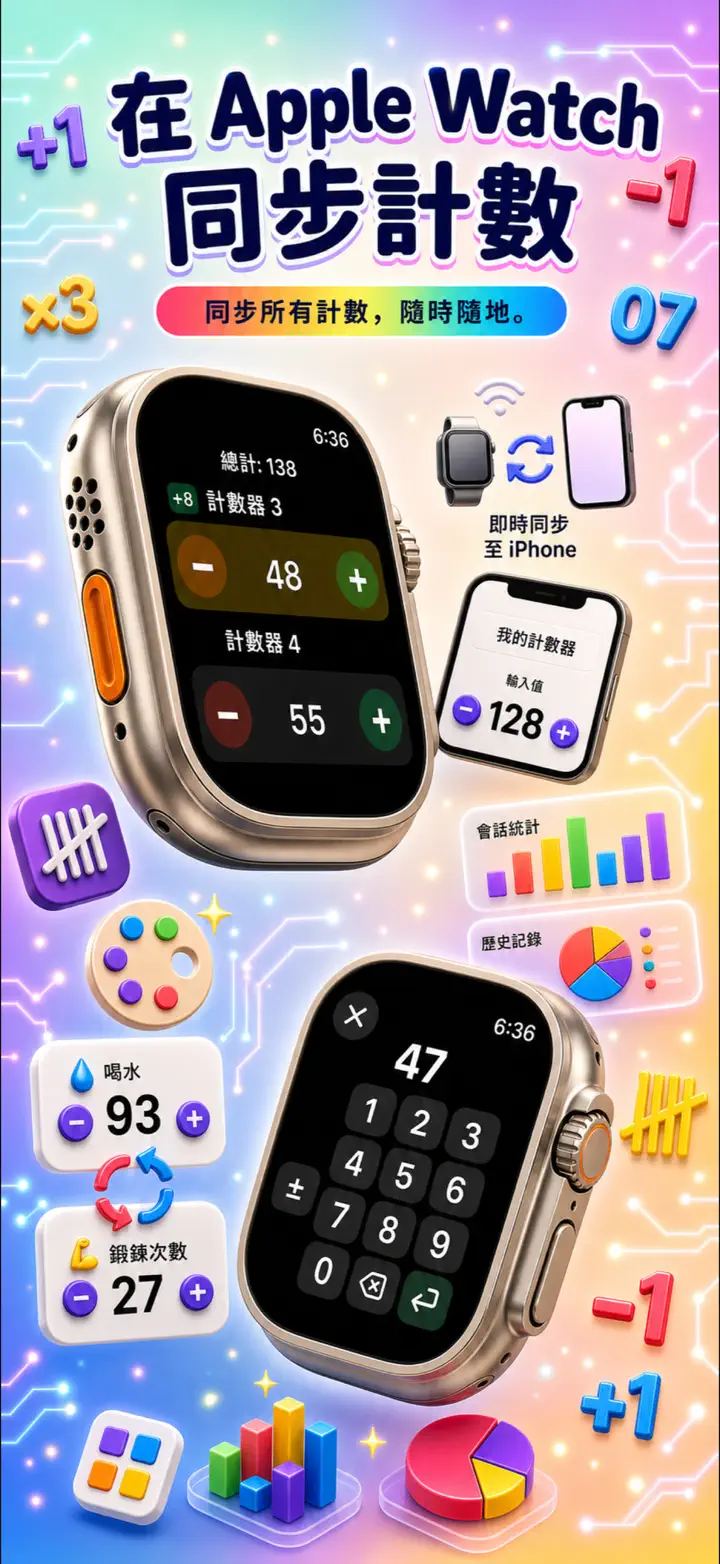 Live Apple Watch sync — counters mirror between iPhone and watch