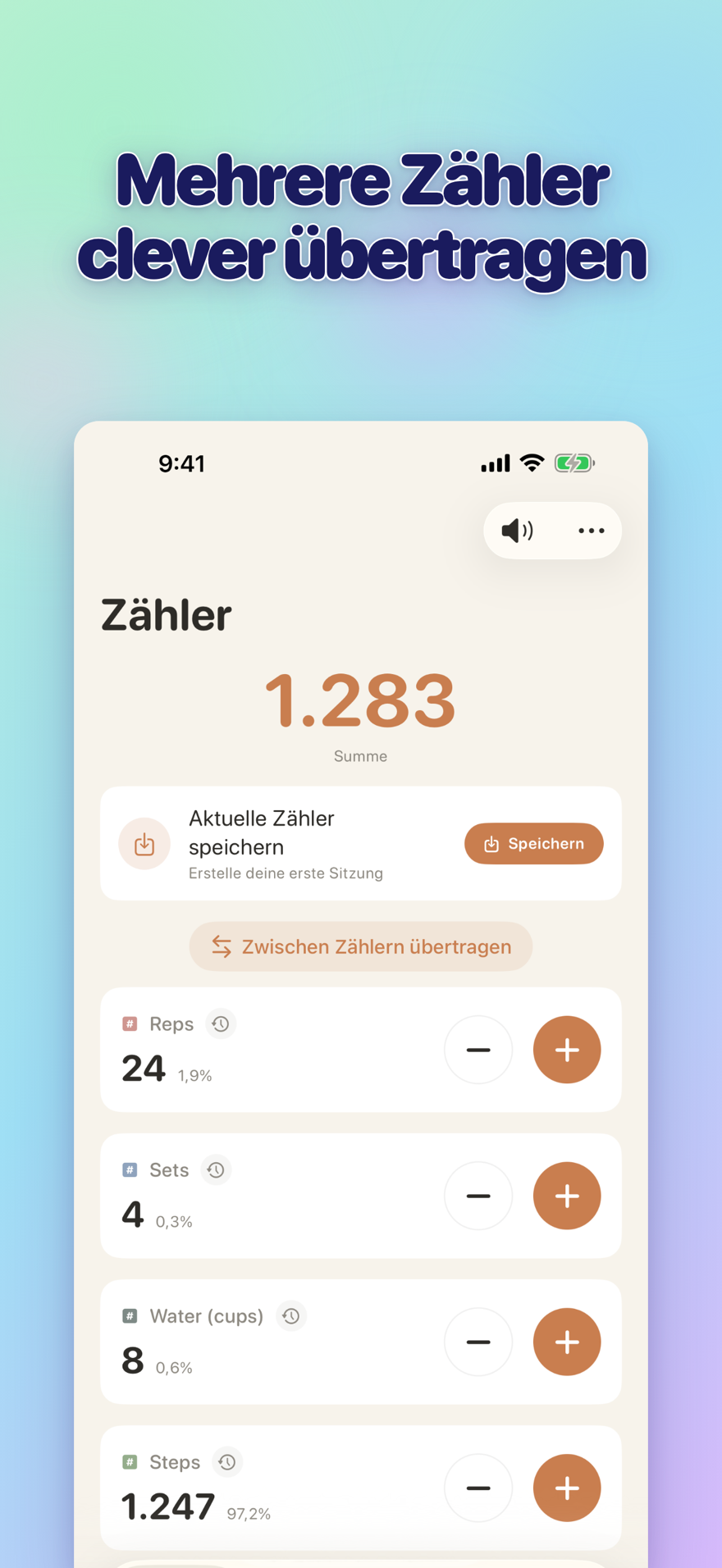 List of multiple personalized counters with names, colors, and smart transfers