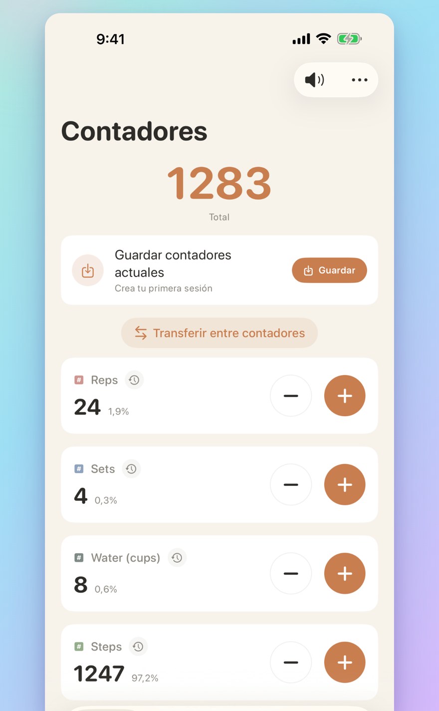 List of multiple personalized counters with names, colors, and smart transfers
