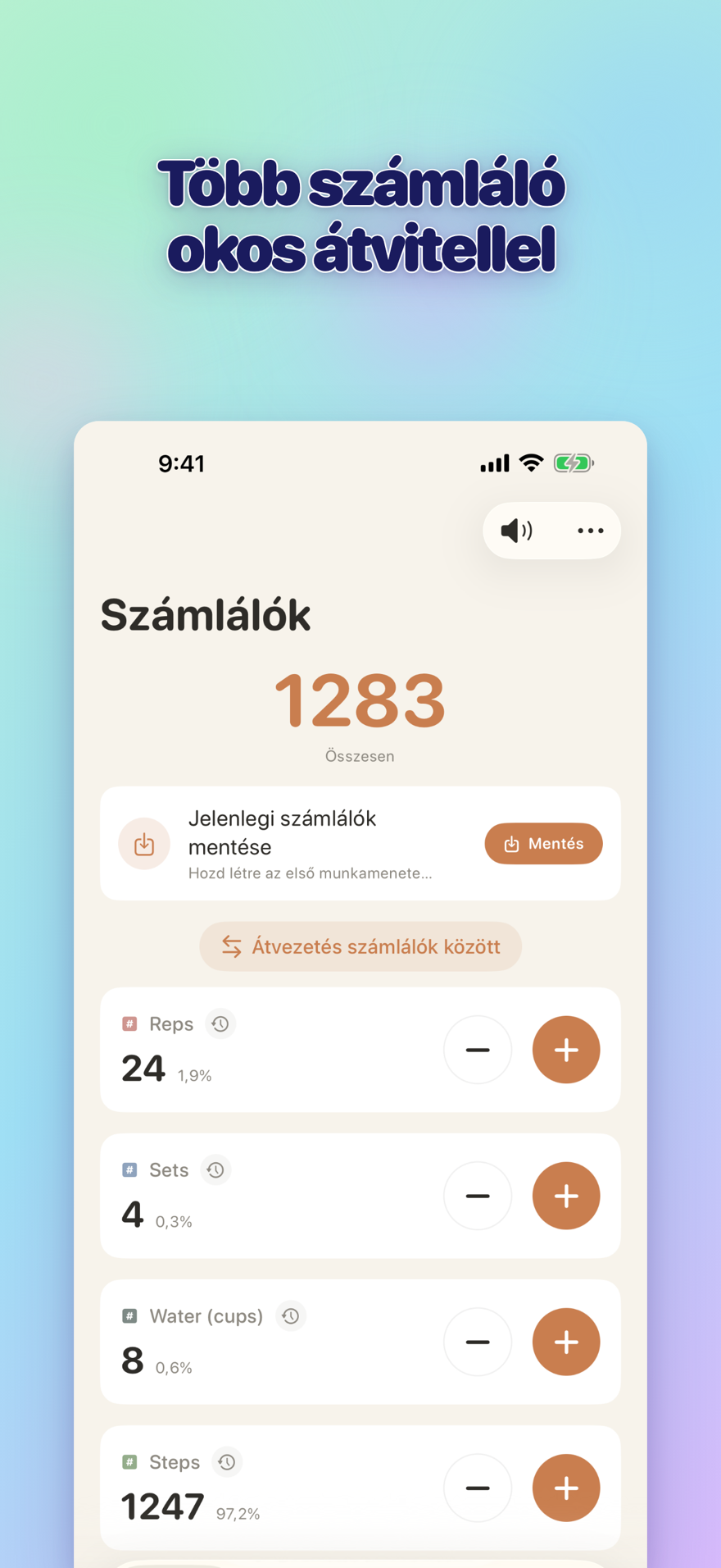 List of multiple personalized counters with names, colors, and smart transfers
