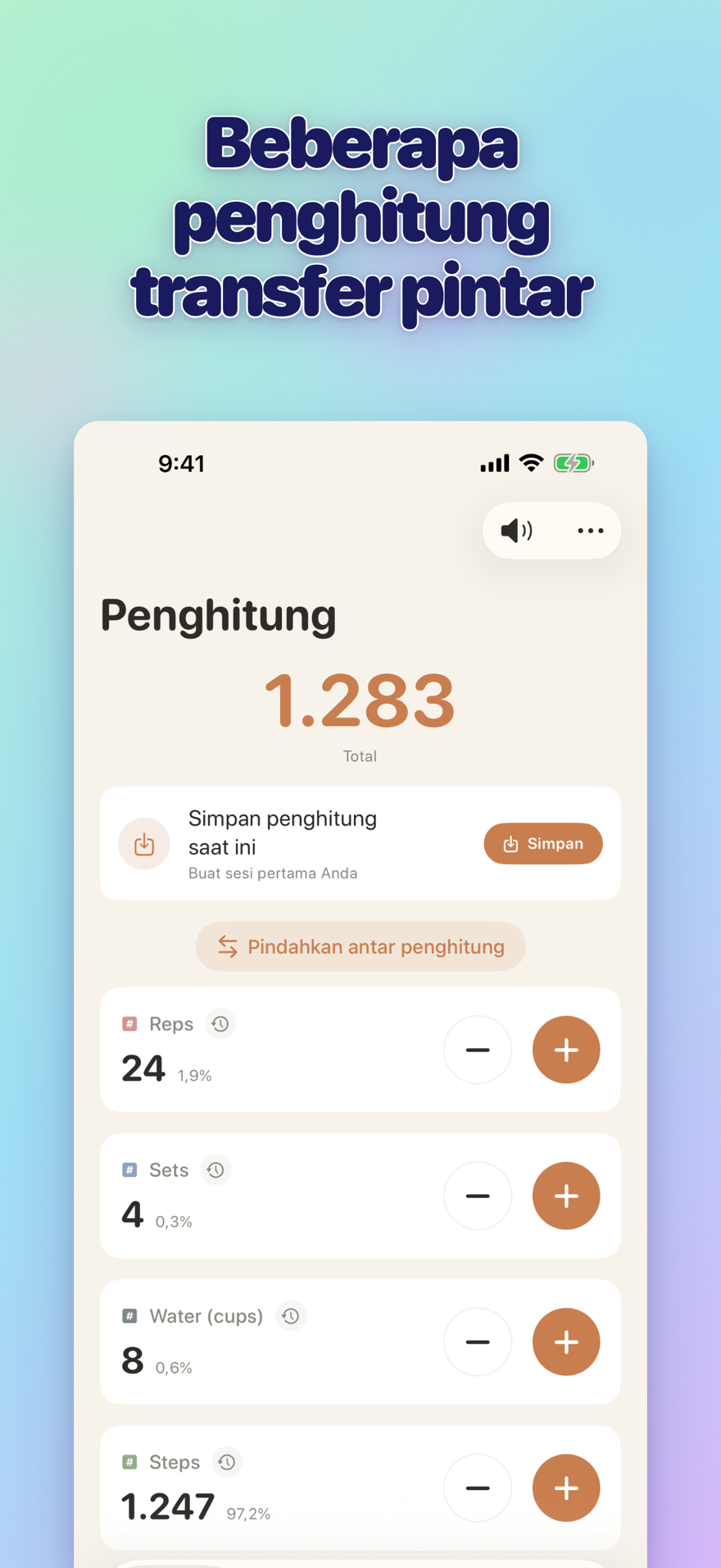 List of multiple personalized counters with names, colors, and smart transfers