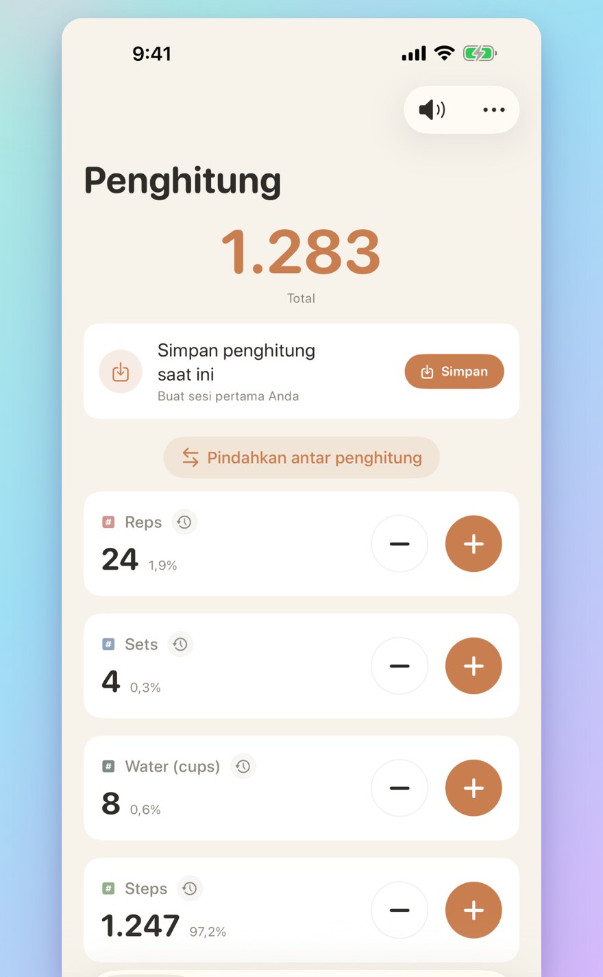 List of multiple personalized counters with names, colors, and smart transfers