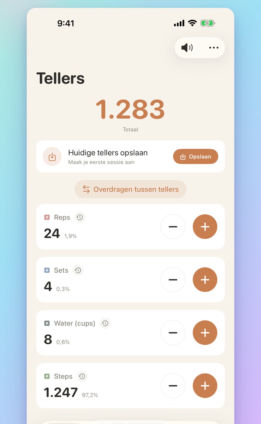 List of multiple personalized counters with names, colors, and smart transfers