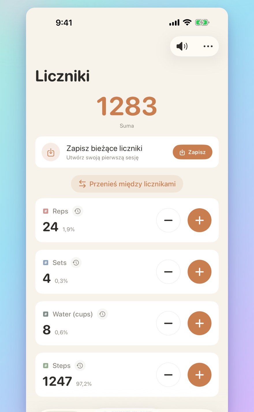 List of multiple personalized counters with names, colors, and smart transfers