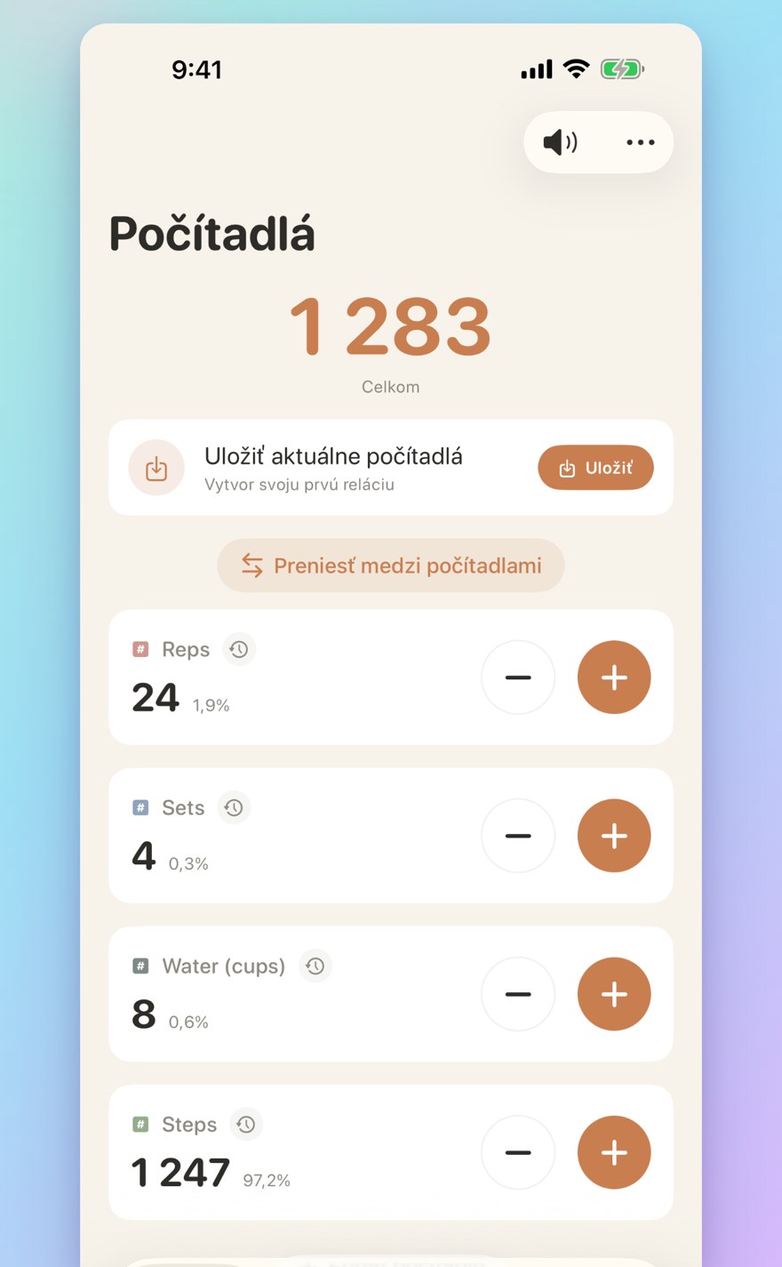 List of multiple personalized counters with names, colors, and smart transfers
