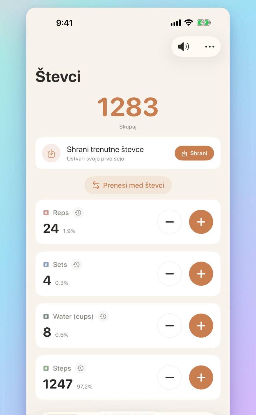 List of multiple personalized counters with names, colors, and smart transfers